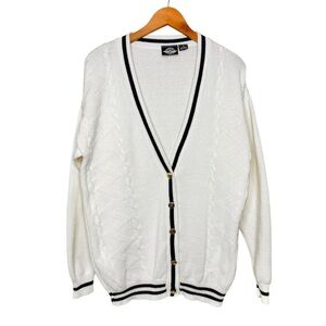 Vintage Dockers Cardigan Size Small White Navy Cable Knit Gold Button Oversized